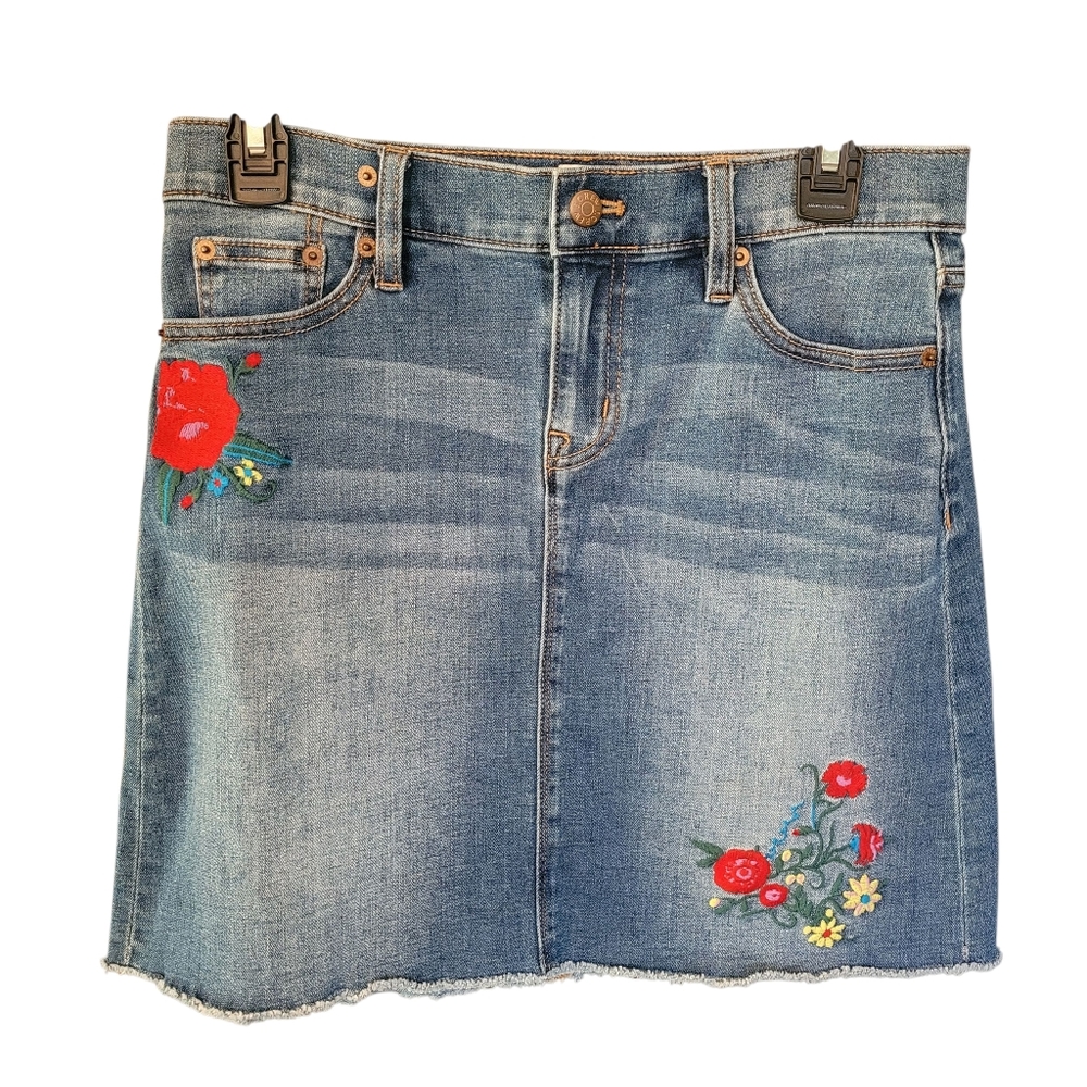 J. Crew denim mini skirt with floral embroidery -2.          N35